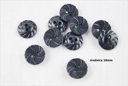 Guziki opakowanie zestaw 10 Sztuk Czarne 18mm