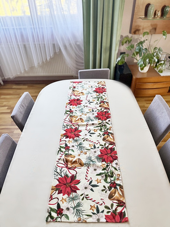 Elegancki bieżnik świąteczny z motywem gwiazdy betlejemskiej Wymiar: 40x140cm.