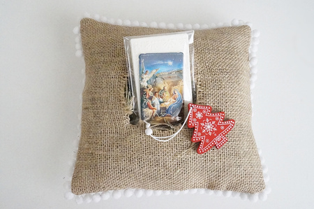 Zestaw sianko + opłatek wigilijny-poduszka jutowa, świąteczna tradycja