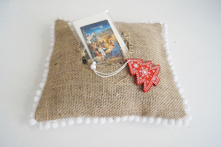 Zestaw sianko + opłatek wigilijny-poduszka jutowa, świąteczna tradycja